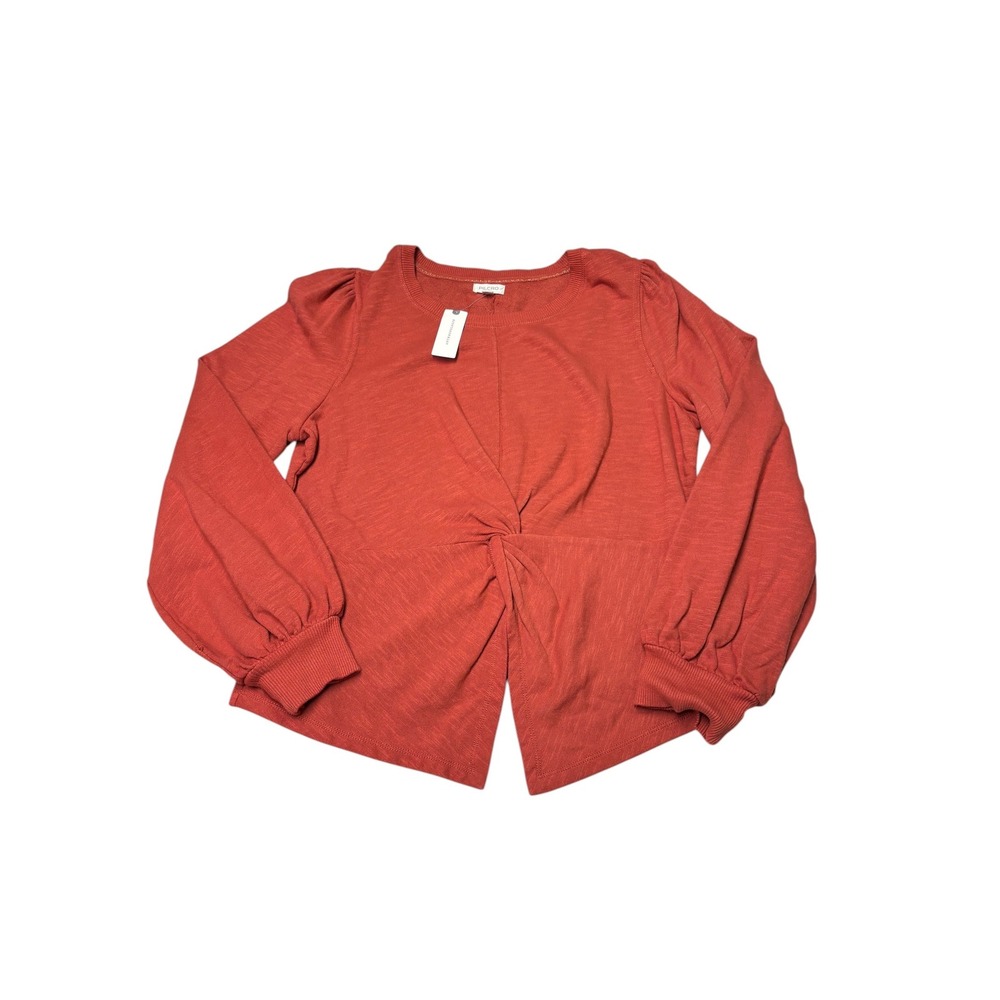 NWT Pilcro Anthropologie Terracotta Cotton Twist Front Puff Sleeve Top Womens L